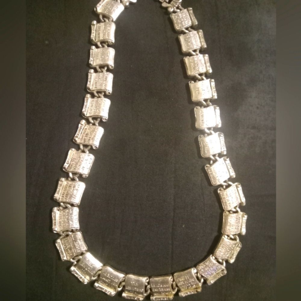 Ten Commandments, Vintage Silver Scroll Charm  Necklace